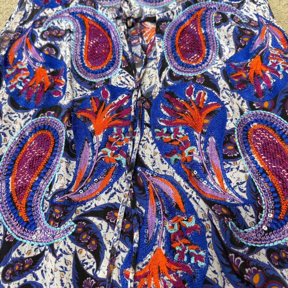 Taj by Sabrina Crippa Boho Chic Tassel-trim Paisley Mini Dress Small - Picture 5 of 7
